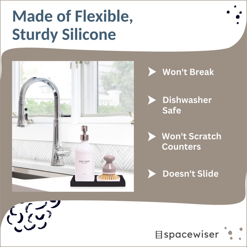 Spacewiser Countertop and Vanity Tray - Small 7.7"" Silicone Soap Dispenser Tray  Shatterproof Flexible Bathroom Tray  Kitchen Sink Tray for Soap Bottles  Key Trinket Ring Tray  Original Silicone Tray - Image 3
